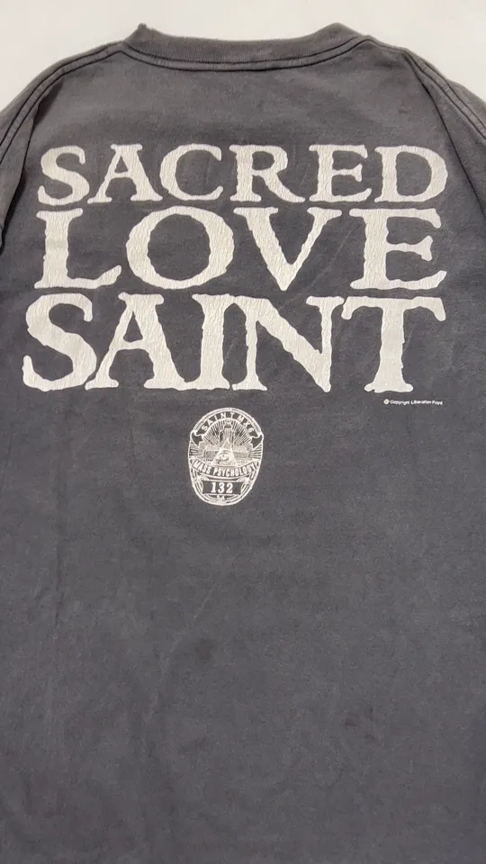 SAINT Mxxxxxx LOVE SAINT LS TEE/BLK LOVE SAINT Big Jesus washed and distressed long sleeves, washed black S-XL, cylindrical cloth Assute dyeing, heavy washing and water fading, pure hand-splashed ink holes, simulated natural fading and old effects, correct version, correct main mark/washed mark/angel anti-counterfeiting label, OEM by domestic top printing factory, top purchasing agent level